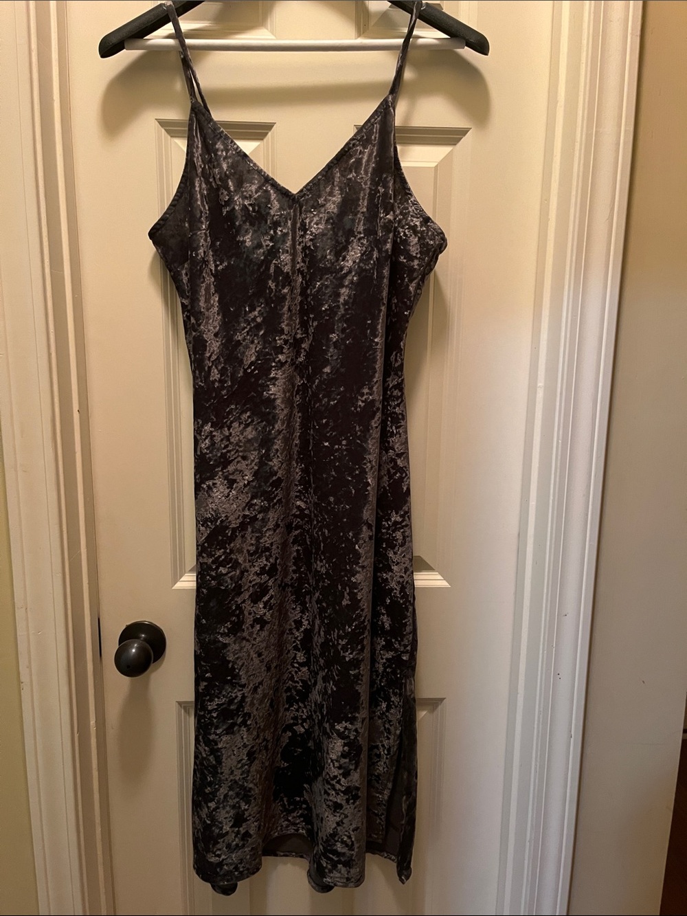 LUCKY Brand Charcoal Crushed Velvet Midi Slip Dress Size Large